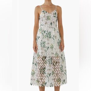 Endless Rose White Lace Midi Skirt with Green and Yellow Floral Motif
